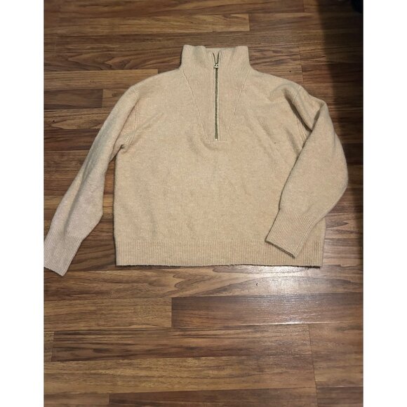 J.Crew Merino Wool/Alpaca Quarter Zip Size M Mock Neck Pullover Sweater Beige Ca - Picture 1 of 10
